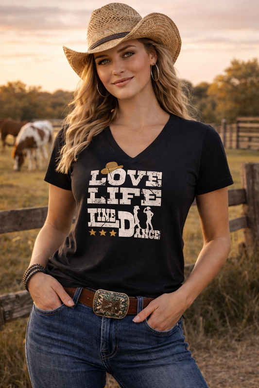 Love Life Line Dance V-Neck Shirt