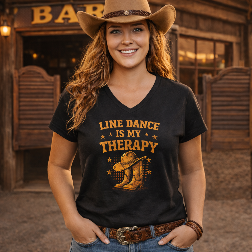 Line Dance Is My Therapy Ladies V-Neck Shirt