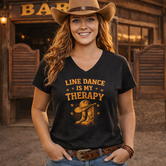 Line Dance Is My Therapy Ladies V-Neck Shirt