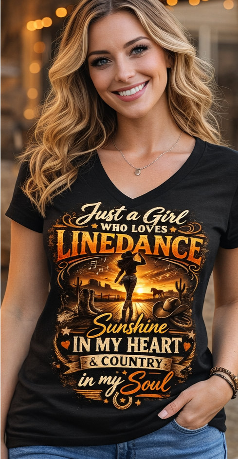 Just a Girl Who Loves Linedance – Country Spirit V-Neck Shirt