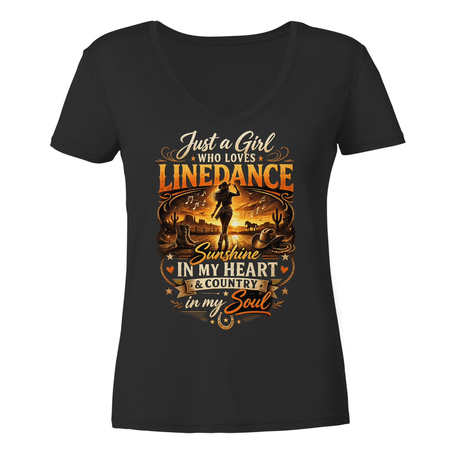 Just a Girl Who Loves Linedance – Country Spirit V-Neck Shirt